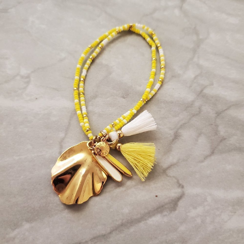 💛 J.Crew Yellow White Gold Beaded Charm Stretch Bracelet 💛